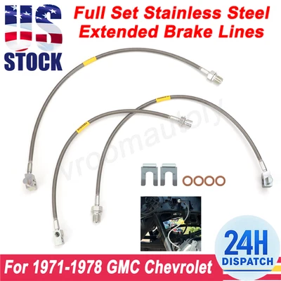 Stainless Steel Extended Brake Line For 71-78 Chevrolet C/K10 20 30 30 K5 Blazer - Image 1 of 4