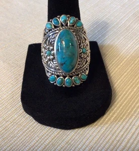 BBJ Southwest Sterling Silver Turquoise Ring Size 9 - Picture 1 of 7