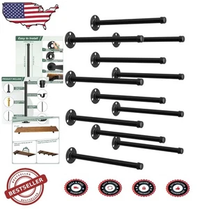 12-Pack Heavy-Duty Black Industrial Pipe Shelf Brackets for Stylish Home Decor - Picture 1 of 10