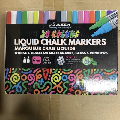 KASSA 20 X Kids Liquid Chalk Markers Works On Chalkboard Glass Windows 6mm