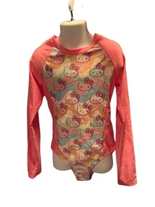 Hello Kitty Girls One Piece Swimsuit Pink Long Sleeves M 8 - Picture 1 of 3