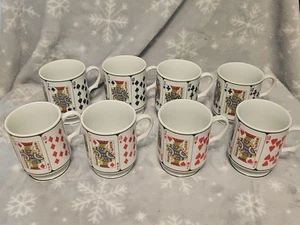 Set of 8 Vintage Royal Flush Footed Mugs Playing Cards Poker Cups Bar - Picture 1 of 7