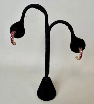 14K Yellow Gold Natural Ruby 0.75” Half Hoop Earrings 2.6g Gorgeous!  - Image 1 of 4