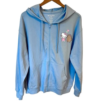 Sudadera con Capucha Hello Kitty X Pusheen Cremallera Completa Para Mujer Grande Azul Bebé Colaboración Sanrio Foto 1 de 4