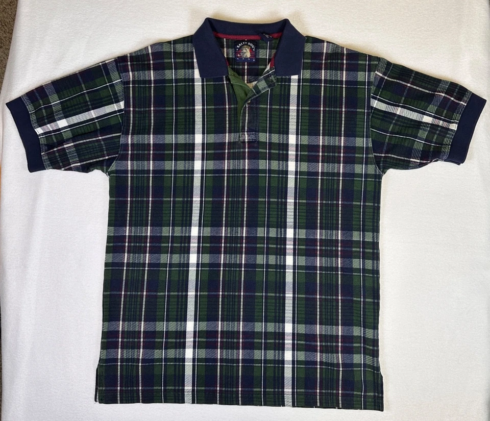 Vintage Gant Salty Dog Men's L Polo Shirt Short Sleeve Navy Blue and green plaid - Image 1 of 4