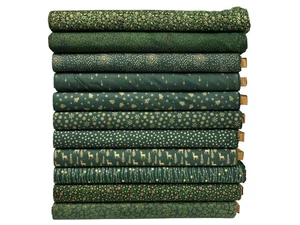 Green Christmas Fabric Traditional Metallic Gold Quilting Cotton for Craft - Picture 1 of 31