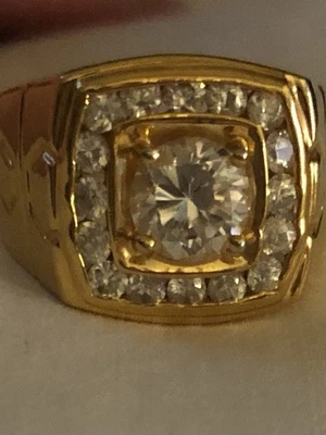 Vintage Men's 14K HGE Gold Plated Channel Set Solitaire CZ Ring 7.5  - Image 1 of 4