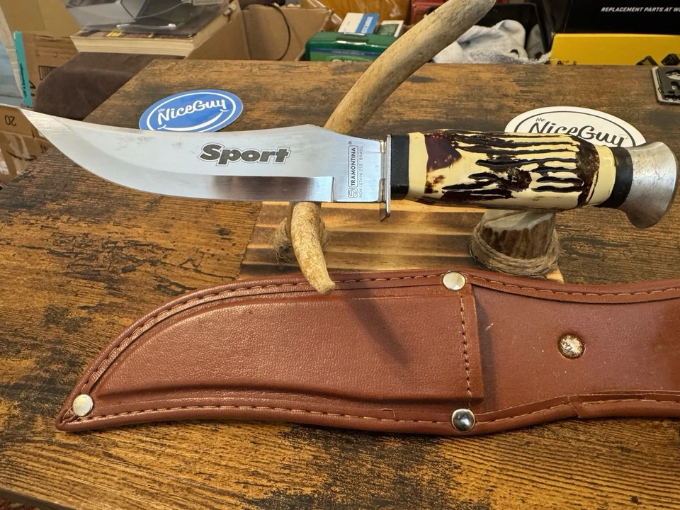 Cuchillo de Caza Deportivo Tramontina SS con Funda Hecho en Brasil Hoja de 5" 9" Afilado Foto 1 de 4