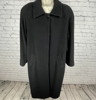 Abrigo Largo De Colección Larry Levine Negro Corderos Lana Cachemira Abotonado Polonia Talla 10 Foto 1 de 4