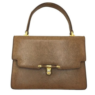 Vintage 60s GUCCI Boar Leather Petite Mod Top Handle Bag in Brown  VERY RARE - image 1 of 4