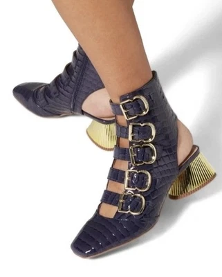 Katy Perry The Clarra 6 Hebillas Botín Cremallera Púrpura Dorado Tacones Talla 9/39 KP2670 Foto 1 de 4