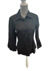 Haut blazer femme col haut boutonné en lin noir Boutique Essentials L - Photo 1/4