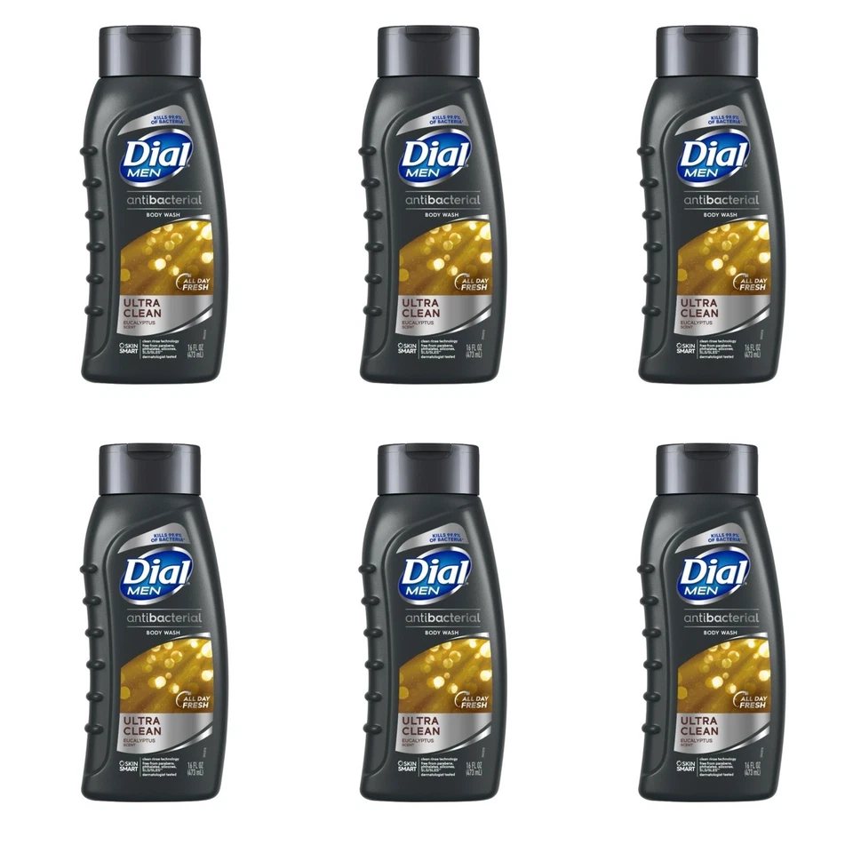 6 Dial, Body Wash Mens Aintibacterial Ultra Clean Eucolyptus, 16 Fl Oz