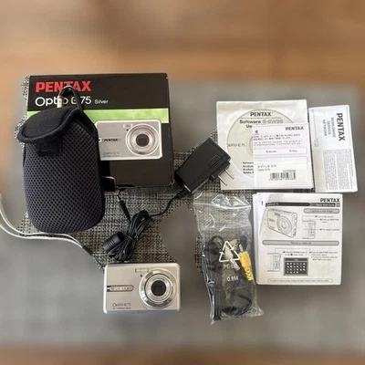 PENTAX Optio E75 Silver Compact Digital Camera 10MP Tested from Japan - Image 1 of 4