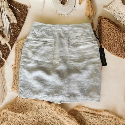 NUEVA Falda Forrada de Lino Beige WILLI SMITH para Mujer con Bolsillos con Cremallera Talla 2 Preppy Nueva con Etiquetas Foto 1 de 4