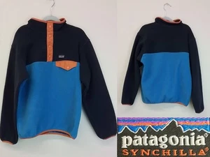 Patagonia Synchilla Fleece Kids L (12) Blue/Orange Colorblock 1/4 Snap #J3622 - Picture 1 of 14