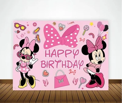  Pink Minnie Mouse Bow Backdrop Girls Birthday Party Photography Home Decoration - Image 1 of 4