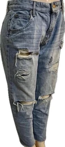 Mossimo womens vintage blue jeans size 12 mid rise distressed denim hippie cute - Picture 1 of 12