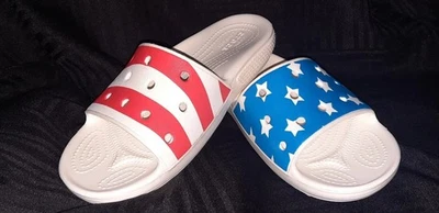 Chinelo Crocs estrelas e tiras patriótico tamanho Y-4 (leia em relação ao tamanho) - Imagem 1 de 4