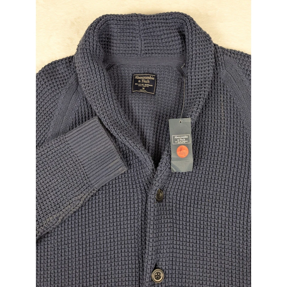 NWT $78 Abercrombie Fitch Men's Shawl Collar Cardigan Sweater Blue M (Read) - Image 1 of 4