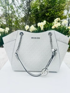 Michael Kors Jet Set Chain Tote Shoulder Bag White Silver - Picture 1 of 13