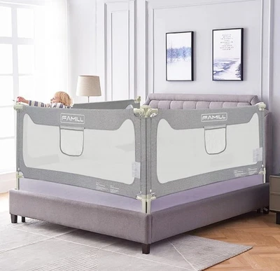 Rieles de cama para niños pequeños FAMILL, protector de seguridad para bebés mejorado con base en forma de U para... Foto 1 de 4