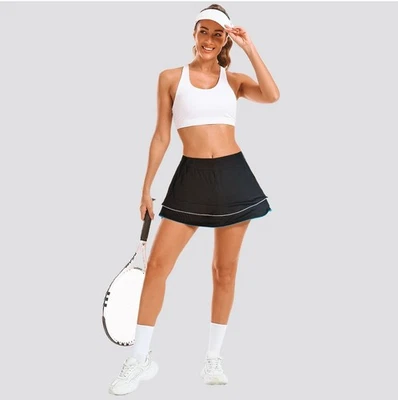 Falda TAIL Tech Activewear con volantes negra con ribete azul y blanco talla XL Foto 1 de 4