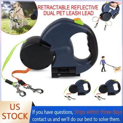 Correa doble retráctil para perro con luz LED 360 cables reflectantes sin enredos azul Foto 1 de 4