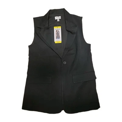 Steve Madden Mujer Chaleco Negro Blazer Bolsillos Sin Mangas Forrado Peso Medio Pequeño Foto 1 de 3