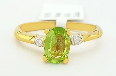 GENUINE 0.68 Cts PERIDOT & DIAMONDS RING 10k GOLD - Free Certificate Appraisal - Image 1 of 4