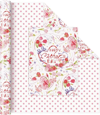 Pink Flower Wrapping Paper Roll - 1 Roll 17”x 33 ft Mothers Day Gift Wrapping Pa - Image 1 of 4