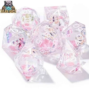 Poly Polyhedral DND Dice Set 7PCS Pink Liquid Core Dungeons & Dragons RPG Games - Picture 1 of 4