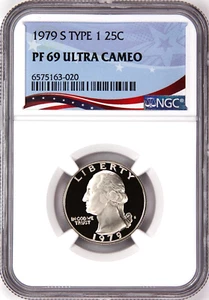 1979-S TYPE 1 Washington Proof Quarter, Graded PF69 Ultra Cameo by NGC - Picture 1 of 4