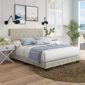 Boyd Sleep Chloe Upholstered Button Tufted Platform Bed Frame Mattress - Picture 1 of 7