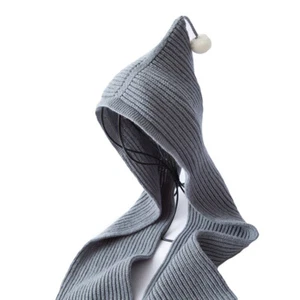 Children’s Winter Knitted Hooded Scarf Neck Ear Warmer Wrap Solid Color Scarves - Picture 1 of 19