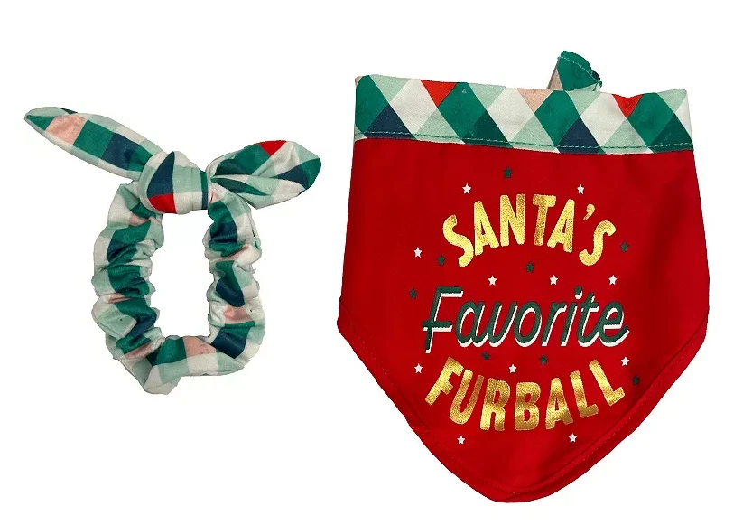 Hallmark Pet Bandana & Scrunchie Santa's Favorite Furball Christmas Small Medium