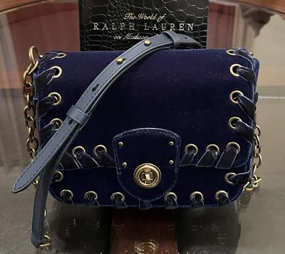 Bolso Bandolera Ralph Lauren Collection Mujer Terciopelo y Herrajes Latón Nuevo Azul Foto 1 de 4