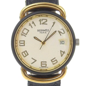 Orologi HERMES Pullman oro/nero quadrante bianco acciaio inox/placcato oro/le... - Foto 1 di 9