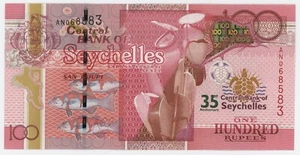 Billete de banco Seychelles 100 rupias 2013 selección 47 sin circular 35 aniversario CB - Imagen 1 de 2