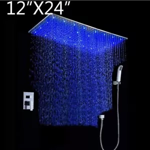 12"x24" Ceiling Mount Rainfall LED Shower Head - Picture 1 of 17