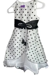 New Girls Size 6/7 Black &White Polka Dot Dress Easter/Wedding/Pageant - Picture 1 of 4