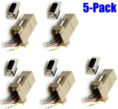 5 Pack DB9 Male to RJ12/RJ11 Female Modular 6P6C Adapter Converter Phone - Image 1 of 3