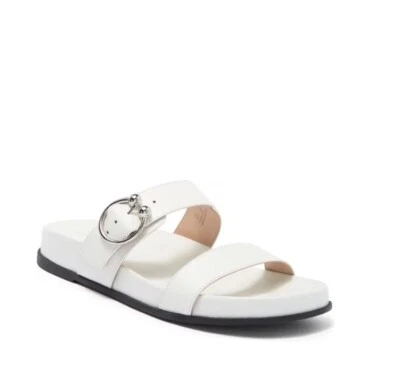 Stuart Weitzman Joni Leather Strap Sandals White Silver Size 9.5 Ring Buckle - Image 1 of 4