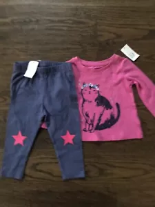NWT Baby Gap girl 2-piece FALL WINTER pink kitty cat leggings SET 6 9 12 TWINS - Picture 1 of 5