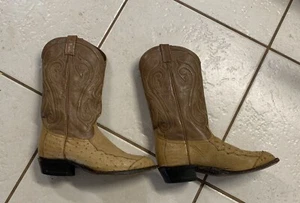 Vintage 1990 8EE Tony Lama Tan/brown Full Quill Ostrich leather Western Boots - Picture 1 of 5