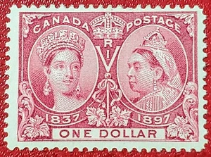 RARE CANADA 1897 #61 $1 QUEEN VICTORIA JUBILEE STAMP MLH, F/VF OG CV $1,150 - Picture 1 of 2