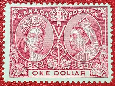 RARE CANADA 1897 #61 $1 QUEEN VICTORIA JUBILEE STAMP MLH, F/VF OG CV $1,150 - Image 1 of 2