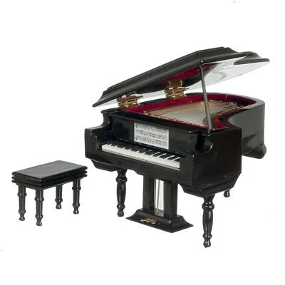 Dolls House Black Grand Piano & Bench in Case Orchestra Concert Music Instrument - Image 1 of 4