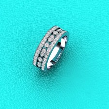Over Art Deco Half Eternity Band Ring 1.02Ct Round Cut Diamond 14k White Gold