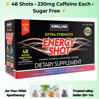 Kirkland Energy Shot Extra Strength 48 Bottles 2oz Each 230mg Caffeine Berry Mix - Image 1 of 4
